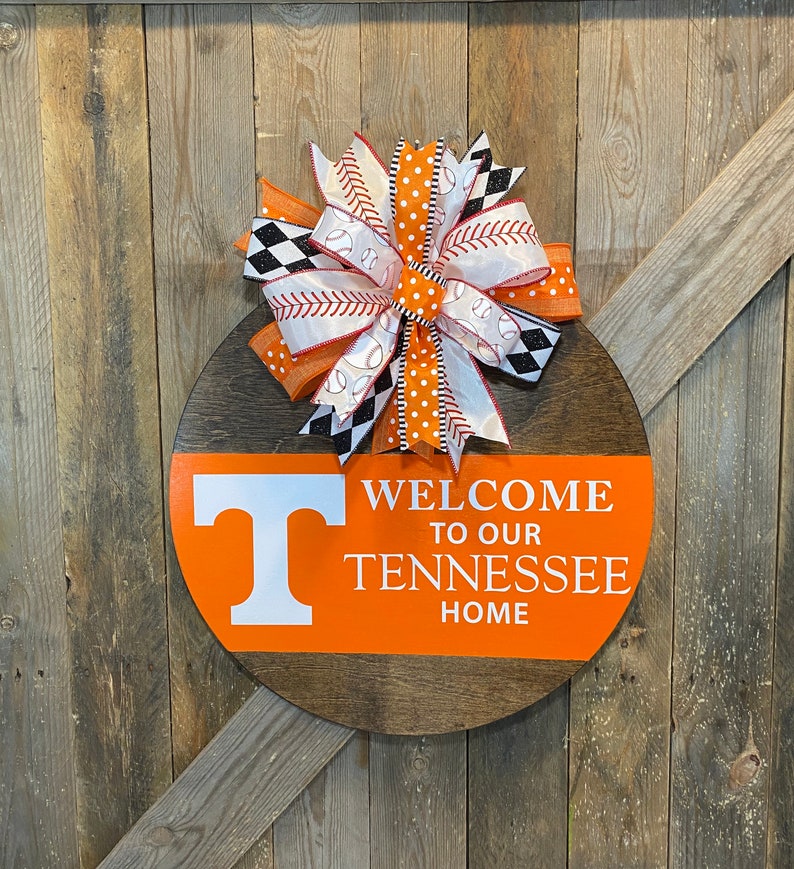 UT Vols Baseball Door Hanger, Tennessee Baseball Door Decor, Welcome Tennessee Home, Orange and White, UTK Baseball Wreath, Go Vols Decor image 7