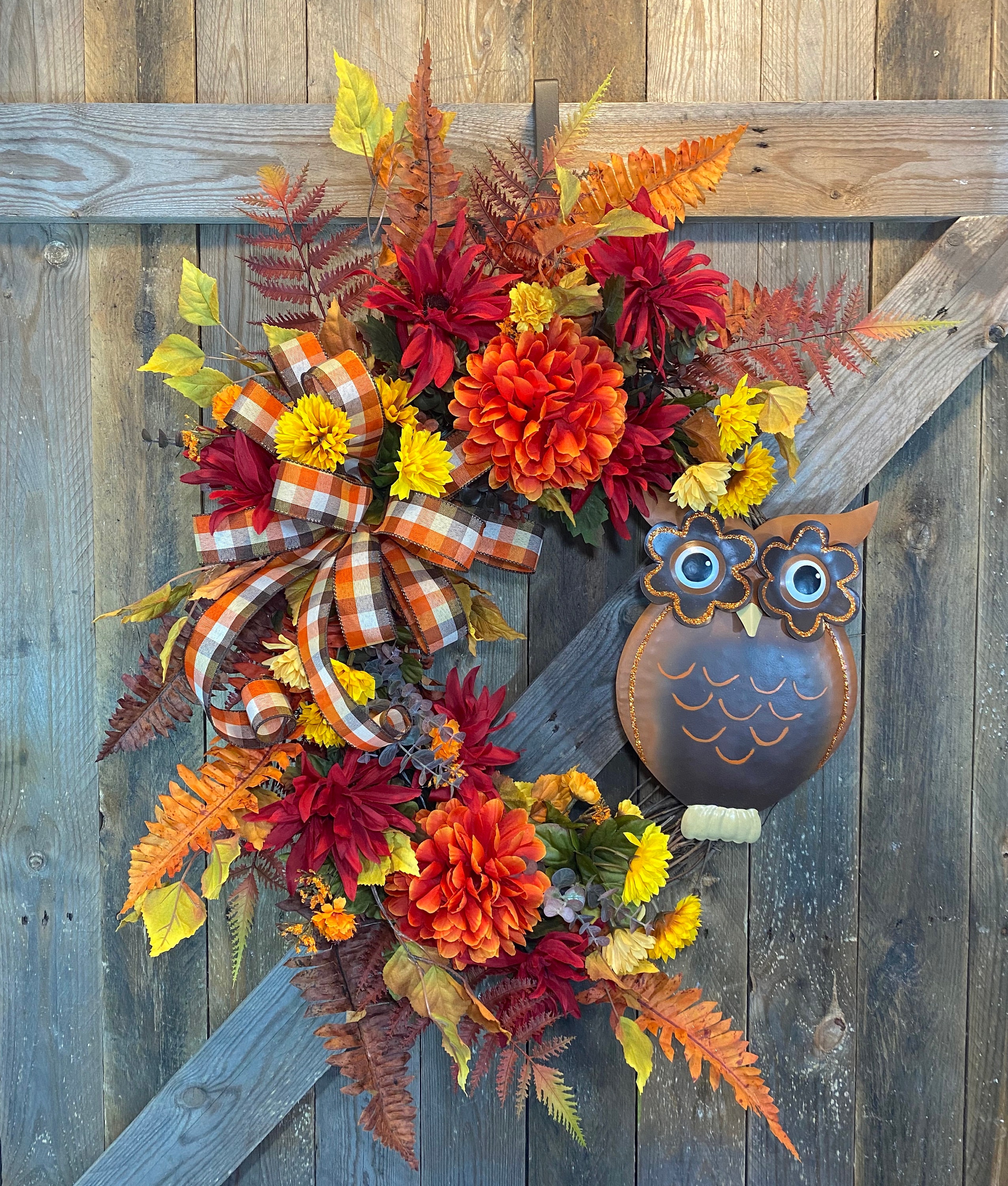 Fall Floral Grapevine Wreath for Front Door, Owl Door Decor, Owl Floral ...