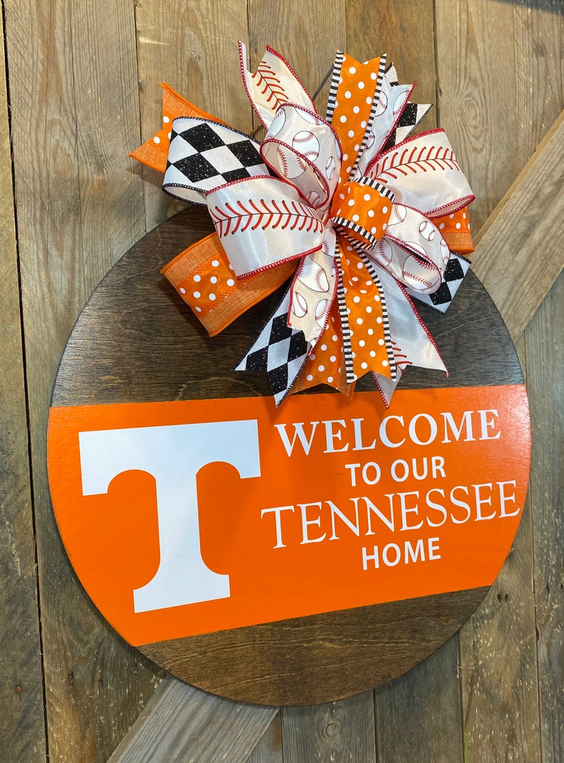 UT Vols Baseball Door Hanger, Tennessee Baseball Door Decor, Welcome Tennessee Home, Orange and White, UTK Baseball Wreath, Go Vols Decor image 4