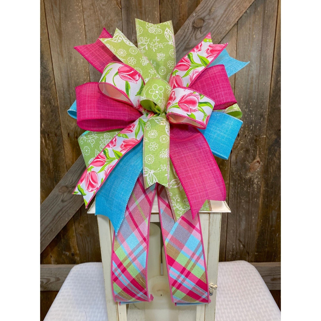 Spring Tulip Lantern Bow, Spring Bow Decor, Floral Bow for Wreath ...