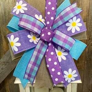 Bright Flower Bow for Lantern, Spring Summer Bow for Wreath, Purple Floral Bow Decor, Colorful Spring Flower Lantern Topper, Easter Decor image 8