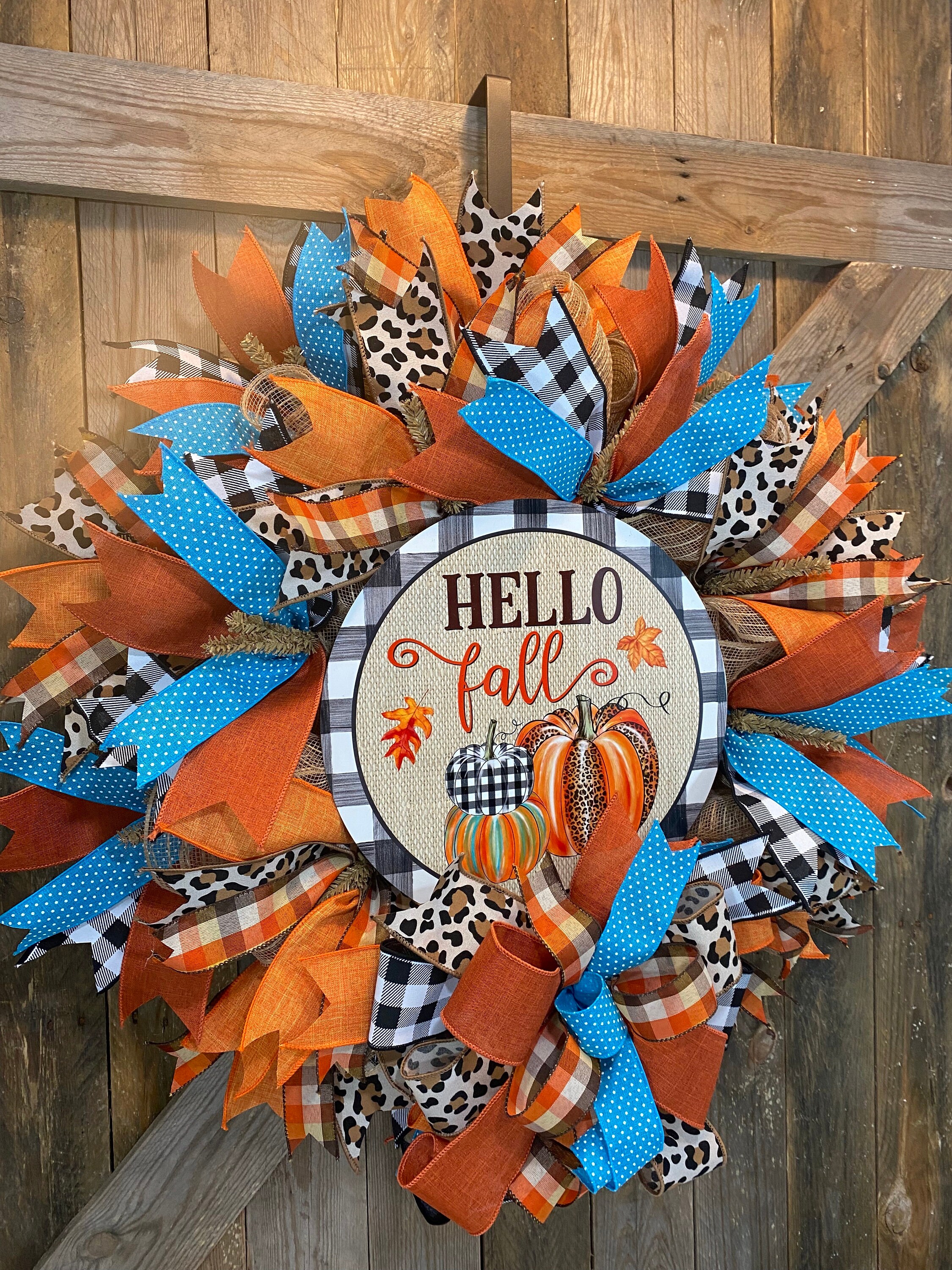 Pumpkin Wreath for Front Door, Hello Fall Welcome Wreath, Fall Door ...