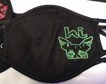 Reusable Cotton Face Mask with “hi Harley” Rat Terrier logo, Black and Green, Novelty mask, Rat Terrier Life, Rat Terrier Gift, Face Cover