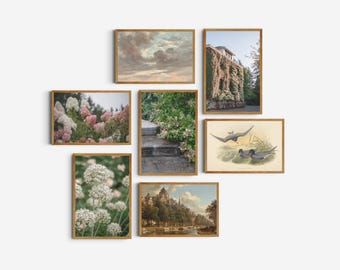 Storybook Garden | Romantic Nature Art Print Set | Digital Download of Photography & Vintage Garden Illustrations for Gallery Wall Decor