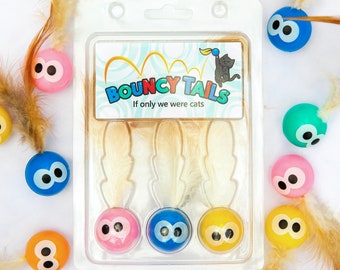 Bouncy Tails 3-pack: a cat ball toy that'll make you bounce for more!! Visit our IG