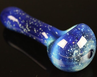 Small Galaxy Pipe Cobalt Space Pipe Pure Silver Fumed Glass Pipe, Heady Hand Blown