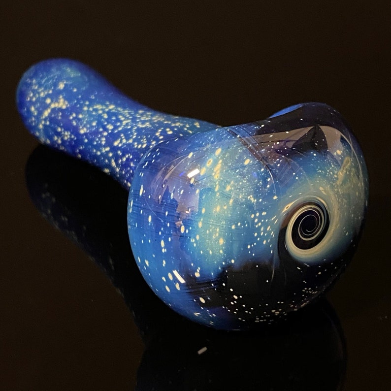 Small Galaxy Pipe Cobalt Space Pipe Pure Silver Fumed Glass Pipe, Heady Hand Blown 