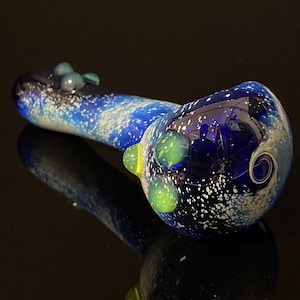 Galaxy Pipe Blue Glass Space Pipe  Glass Pipe, Hand Blown with Slyme