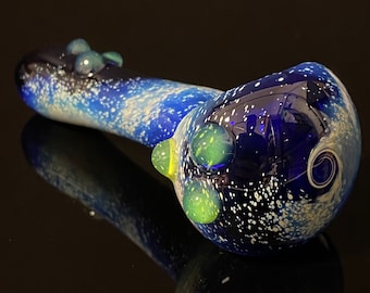 Galaxy Pipe Blue Glass Space Pipe  Glass Pipe, Hand Blown with Slyme