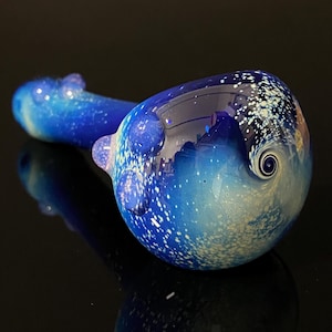 Pipa Galaxy de vidrio azul, pipa espacial, pipa de vidrio, soplada a mano con slyme rosa