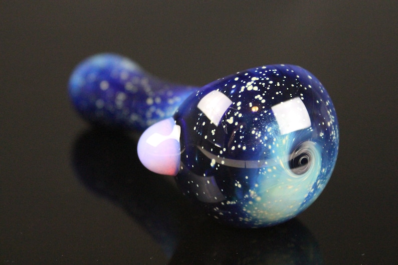 Galaxy Pipe Cobalt Space Pipe Space Fumed Cobalt Glass Pipe, Heady Hand Blown with Pink Slyme 