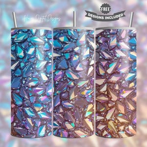 Holographic Crystal Tumbler Wrap 20oz Skinny Sublimation Design Iridescent Gem PNG Digital Download