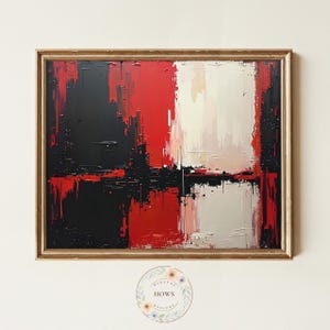 Abstract Brushstroke Art Print: Bold Red, Black & White Oil Painting (Digital Download) 4