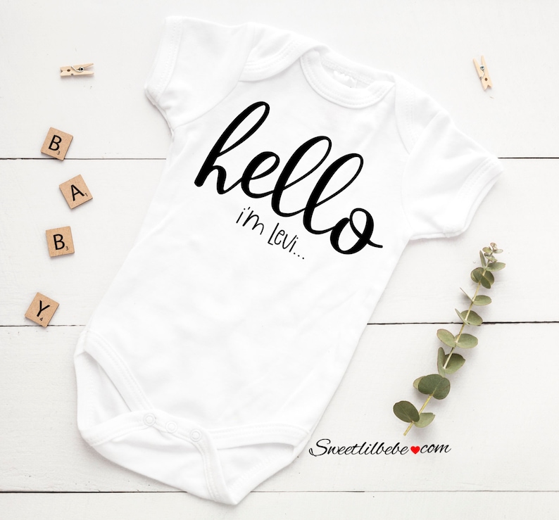 Hello Baby Onesie\u00ae Baby Shower Gift Personalized Baby Gift Newborn Outfit Coming Home Outfit Personalized Onesie Hello Baby Bodysuit