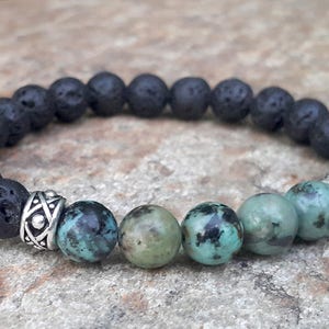 Mens African Turquoise Bracelet Mens Lava Stone Bracelet - Etsy