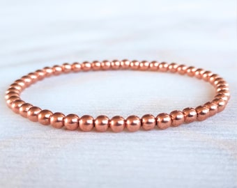 Minimalist Copper Bead Bracelet: Unisex Stretch Wrist Mala