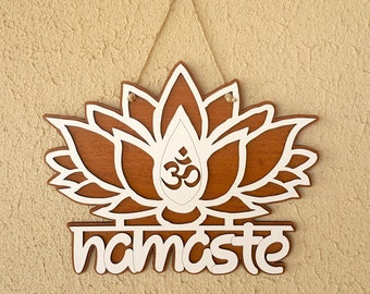 Namaste Lotus Flower Wood Wall Hanging - Yoga Studio Home Decor Sign