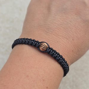 Men's Copper Bead Macrame Bracelet, Minimalist Black Cord, 7th Anniversary Gift