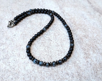 Mens Larvikite Necklace: Black Onyx, Hematite, Grounding Stone