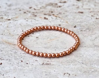 Minimalist Copper Bracelet, 4mm Beads, Stretch, Unisex, Natural Untreated Copper, Wrist Mala, Anniversary Gift