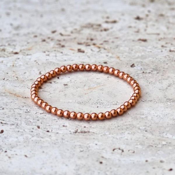 Minimalist Copper Bracelet, 4mm Beads, Stretch, Unisex, Natural Untreated Copper, Wrist Mala, Anniversary Gift