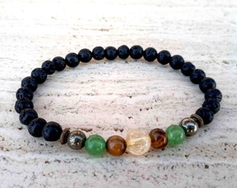 Pulsera difusora de piedra de lava: citrino, aventurina, ojo de tigre, pirita.