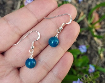 Apatite Earrings in Sterling Silver, Blue Crystal Dangle Earrings, Natural Gemstone Jewelry, Gift for Her