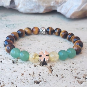 Four Leaf Clover Gemstone Bracelet: Aventurine, Citrine & Tiger Eye