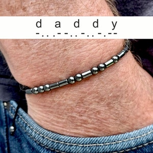 Daddy Morse Code Bracelet - Father&#39;s Day Gift, 1st Father&#39;s Day Gift - Adjustable Hematite Morse Code Bracelet - Dad Jewellery