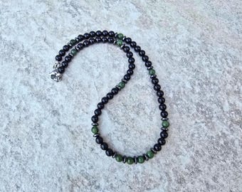 Herren Nephrit Jade und Onyx Perlen Halskette, Schutzstein Schmuck