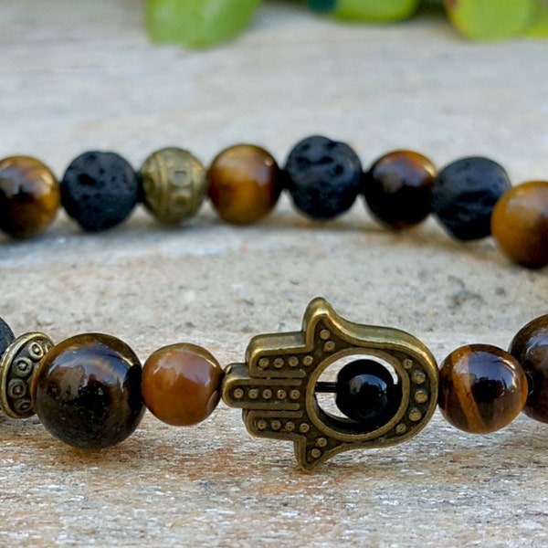 Men's Hamsa Bracelet, Protection Bracelet, Men's Good Luck Hamsa Hand Jewelry, Men's Bracelet, Boyfriend's / Father's / Husbands  / Son Gift