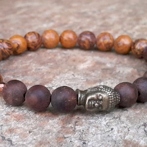 Agarwood Jasper Bracelet: Bronze Buddha, Zen Meditation Jewelry