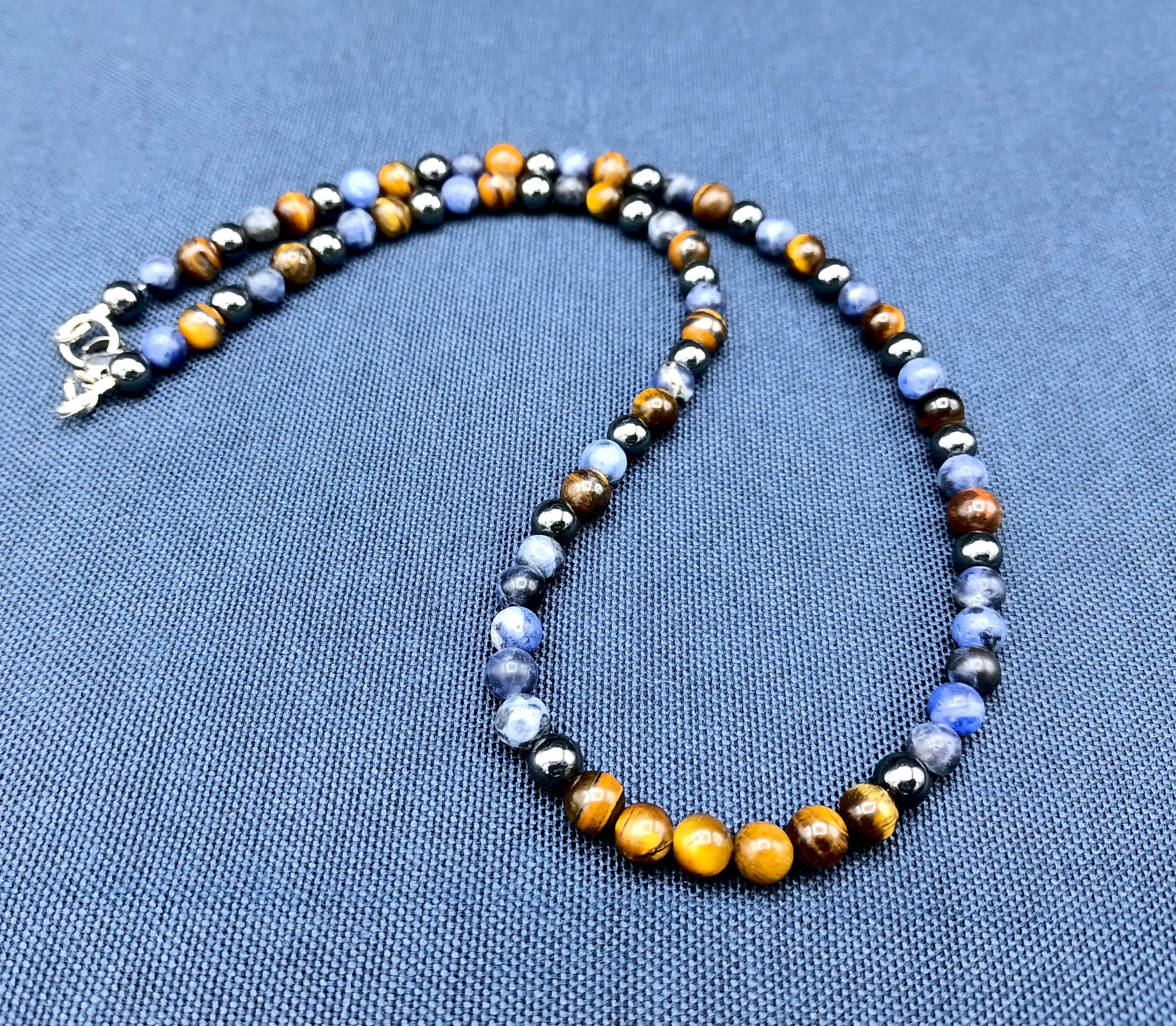 GAVU Tiger Eye Sodalite Crystal Necklace - 8mm Men's Beaded Necklace 20-22 Inch