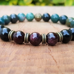 Men's Bracelet Bloodstone, Garnet, Obsidian, Healing Body and Spirit, Protection Men's Mala Bracelet, Men's Gemstone Healing Jewelry