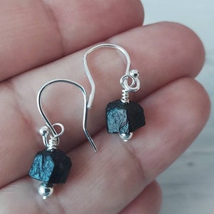 Raw Black Tourmaline Earrings, Sterling Silver Tourmaline Earrings, Protection, Natural Energy, Minimalist Raw Black Stone Earrings