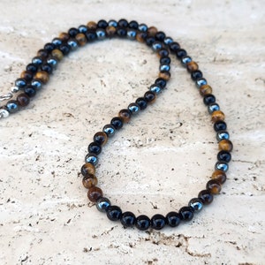 Men&#39;s Black Onyx, Tiger Eye & Hematite Beaded Necklace