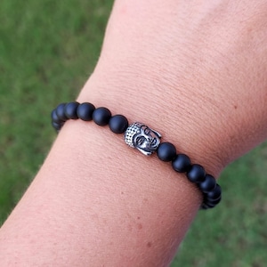 Adjustable Buddha Bracelet with Black Onyx, Stainless Steel Buddha Bead | Men&#39;s & Women&#39;s Yoga Jewelry | Inspirational Mindfulness Bracelet
