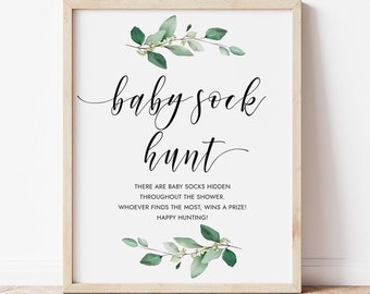 Baby Sock Hunt Game, Succulent Greenery Baby Shower (Digital Download)