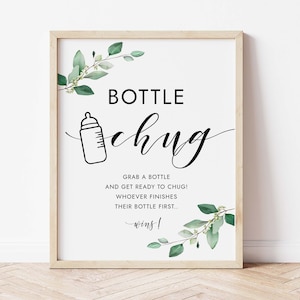 Bottle chug sign game, greenery baby shower, baby bottle chug, baby bottle game, printable, instant download KMX2