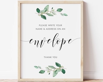 Placa para Chá de Bebê com Tema de Folhagem: Envelopes, Nome e Endereço (Imprimível)