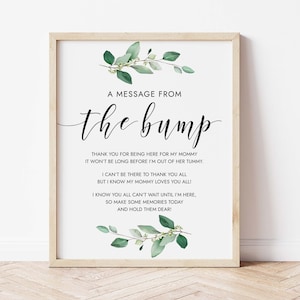 A Message From the Bump. Baby Shower Bump Sign. Message From Baby. Greenery Babyshower Instant Download