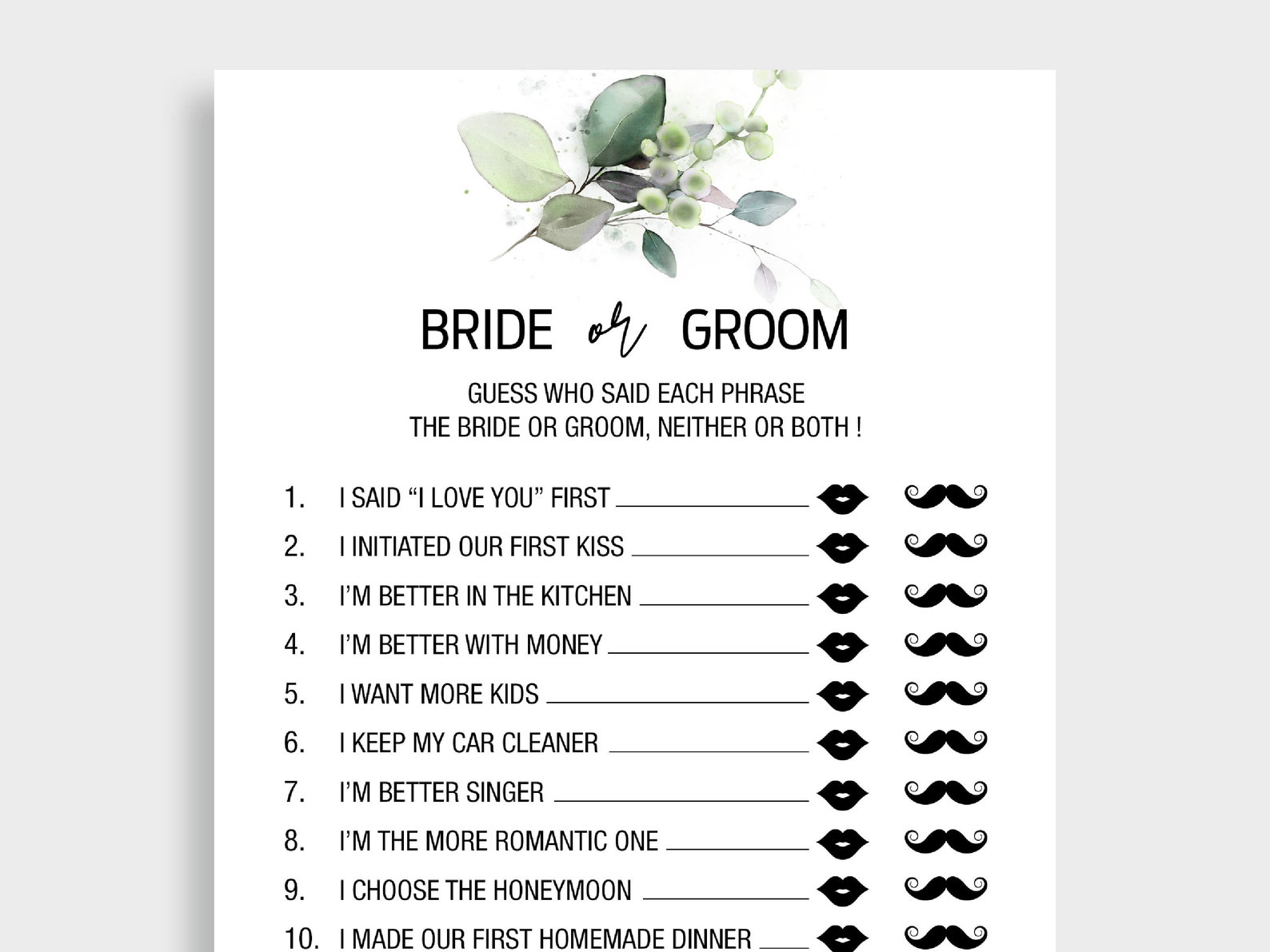 Bridal Shower Game Guess Who Bride or Groom Game Printable Etsy