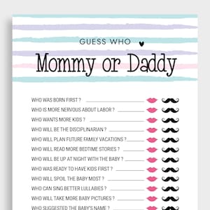 Mama oder Papa Guess Who Baby Spiel Druckbare Babypartyspiele Mama oder Papa Spiel Rosa Türkis Guess Who Baby Spiel Mommy Daddy Spiel BGF2