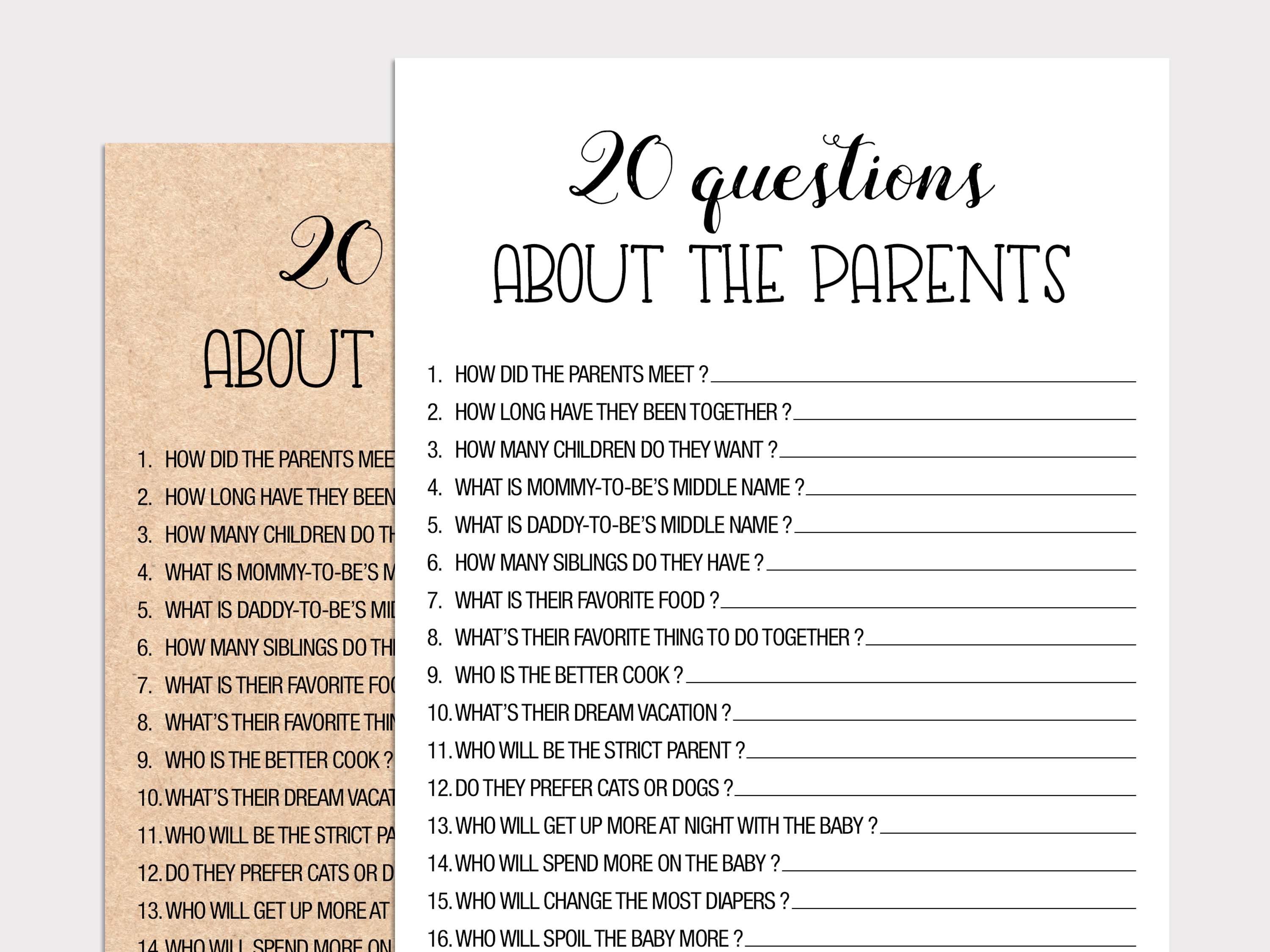20 preguntas sobre los padres juego de baby shower Quién Etsy México