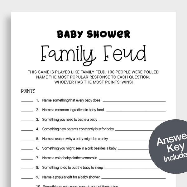 Baby Family Feud Game Gender Neutral Printable Minimal Baby Shower Game Baby Feud Game Fun Baby Shower Game Digital Download