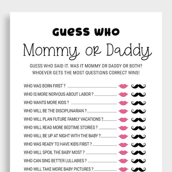 Mommy or Daddy Guess Who Baby Game Printable Baby Shower Games Mom or Dad Game Floral Guess Who Baby Game  Mommy Daddy Game