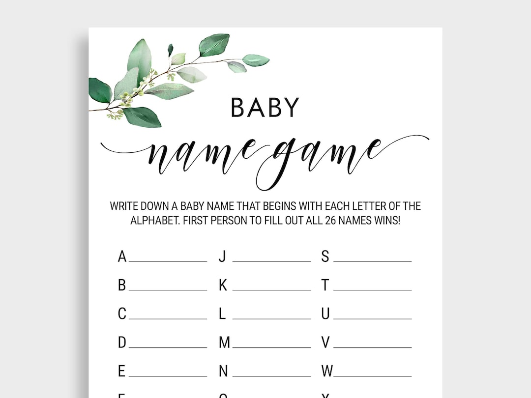 Baby Name Game Baby Alphabet Game A Z Baby Name Game Baby Shower Game Gender Neutral Game