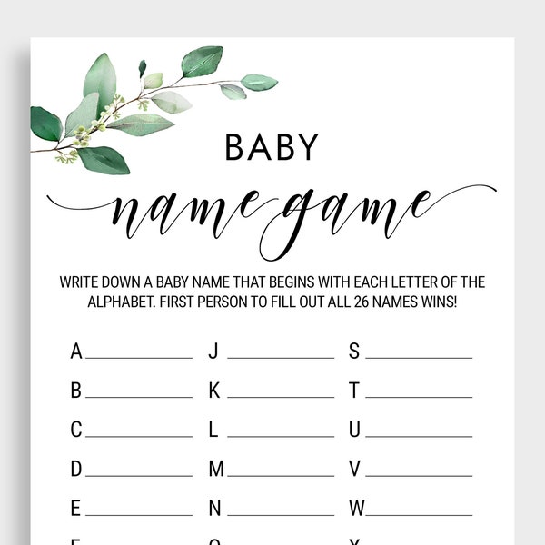 Baby Name Game Baby Alphabet Game A Z Baby Name Game Baby Shower Game Gender Neutral Game Printable