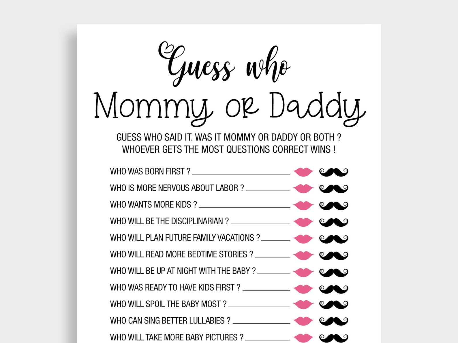 Mommy or Daddy Guess Who Baby Game Printable Baby Shower Games - Etsy ...