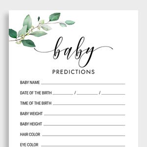 Cartes de prédiction de bébé Prédictions de bébé Carte devinez la verdure du bébé Jeux de baby shower Garçon Fille Non sexuel Imprimable KMX2